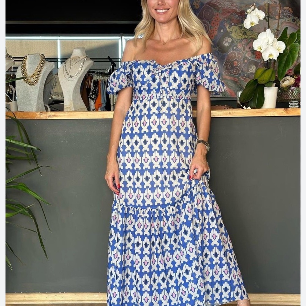 Zara Blue and White Floral Maxi  Dress